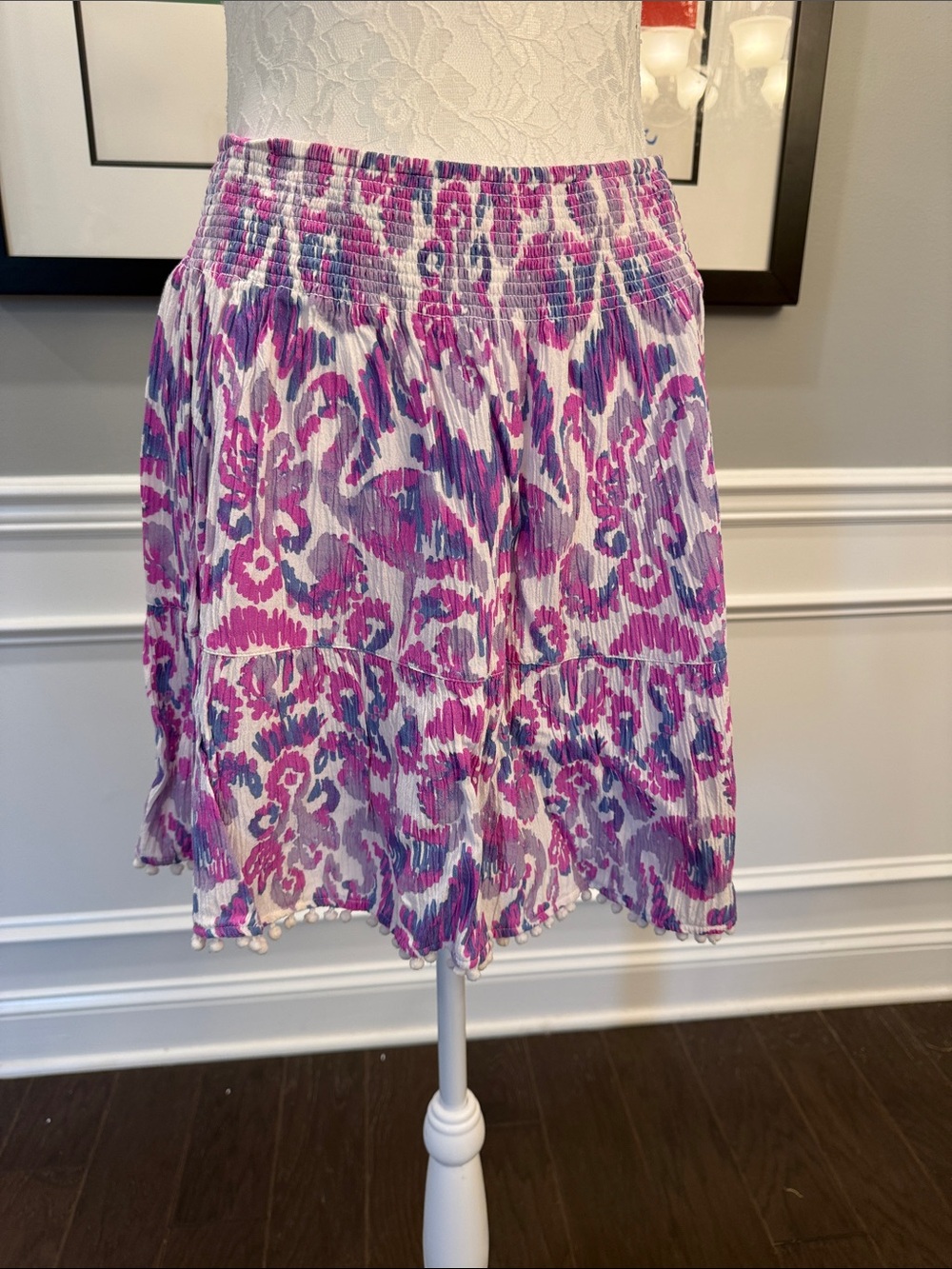 Lilly Pulitzer Evelyn Smocked Mini Skirt Flamingo Pom Pom Size S